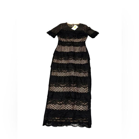 NWT Belle BADGLEY MISCHKA Black Lace Gabrielle Women’s Column Maxi Dress sz 8 - Picture 2 of 10